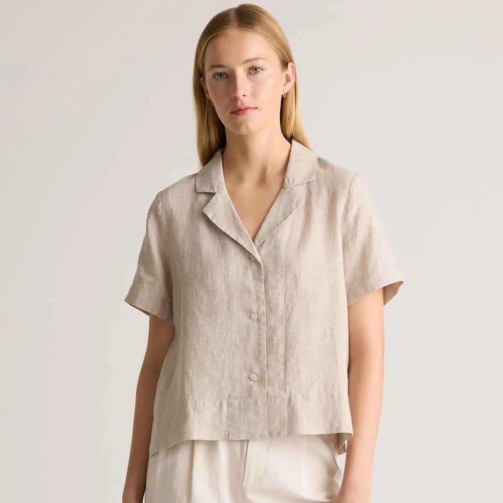 Quince Linen Tan Button Up